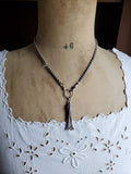 Antique Victorian Sterling Silver Rolo Link Watch Chain with Oversized Shepherd Hook and Tassel Pendant
