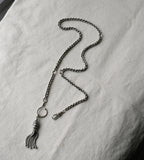 Antique Victorian Sterling Silver Rolo Link Watch Chain with Oversized Shepherd Hook and Tassel Pendant