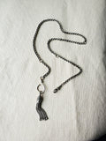 Antique Victorian Sterling Silver Rolo Link Watch Chain with Oversized Shepherd Hook and Tassel Pendant