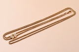 Victorian 12K Gold Interlocking Link Long Guard Muff Chain Necklace,Taille D'Epargne Black Enamel Seed Pearl Slide, 32 Inches Double Length