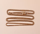 Victorian 12K Gold Interlocking Link Long Guard Muff Chain Necklace,Taille D'Epargne Black Enamel Seed Pearl Slide, 32 Inches Double Length