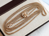 Victorian 12K Gold Interlocking Link Long Guard Muff Chain Necklace,Taille D'Epargne Black Enamel Seed Pearl Slide, 32 Inches Double Length