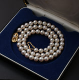 Classic Mikimoto Akoya Pearl Single Strand Necklace, 6.5mm-6.9mm, Hand Knotted, 18K Yellow Gold Pearl Clasp, 18 Inches, Gift for Her
