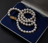 Classic Mikimoto Akoya Pearl Single Strand Necklace, 6.5mm-6.9mm, Hand Knotted, 18K Yellow Gold Pearl Clasp, 18 Inches, Gift for Her