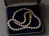 Classic Mikimoto Akoya Pearl Single Strand Necklace, 6.5mm-6.9mm, Hand Knotted, 18K Yellow Gold Pearl Clasp, 18 Inches, Gift for Her