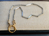 Antique Platinum Bar Link Watch Chain, 14K Swivel and Clasp, 14.75"-16" with Gold Filled Bolt Clasp, Watch Fob Locket Chain