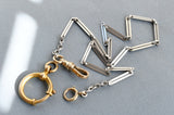 Antique Platinum Bar Link Watch Chain, 14K Swivel and Clasp, 14.75"-16" with Gold Filled Bolt Clasp, Watch Fob Locket Chain