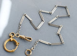 Antique Platinum Bar Link Watch Chain, 14K Swivel and Clasp, 14.75"-16" with Gold Filled Bolt Clasp, Watch Fob Locket Chain
