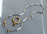 Antique Platinum Bar Link Watch Chain, 14K Swivel and Clasp, 14.75"-16" with Gold Filled Bolt Clasp, Watch Fob Locket Chain