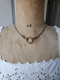 Antique Platinum Bar Link Watch Chain, 14K Swivel and Clasp, 14.75"-16" with Gold Filled Bolt Clasp, Watch Fob Locket Chain