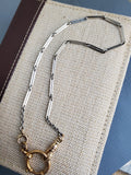 Antique Platinum Bar Link Watch Chain, 14K Swivel and Clasp, 14.75"-16" with Gold Filled Bolt Clasp, Watch Fob Locket Chain