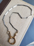 Antique Platinum Bar Link Watch Chain, 14K Swivel and Clasp, 14.75"-16" with Gold Filled Bolt Clasp, Watch Fob Locket Chain