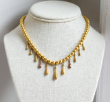 Antique Victorian Yellow Gold Filled Egyptian Revival Cleopatra Fringe Drop Statement Necklace, Collar Chain, Circa 1880s