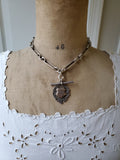 Antique English Sterling Silver Trombone link Watch Chain, Choker Necklace