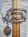Antique English Sterling Silver Trombone link Watch Chain, Choker Necklace