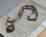 Antique English Sterling Silver Trombone link Watch Chain, Choker Necklace