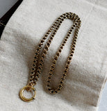 Antique Victorian 12K-14K Solid Gold Double Interlocking Link Collar Chain Necklace, Locket Watch Chain, Choker, 17.75 Inches