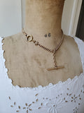 Antique 12K Solid Gold Curb Link Watch Chain Choker Necklace, Gift for Her