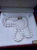 Classic Mikimoto Akoya Pearl Single Strand Necklace, 7.5mm-8mm, Hand Knotted, 18K Yellow Gold Pearl Clasp, 24 Inches, Gift for Her