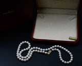 Classic Mikimoto Akoya Pearl Single Strand Necklace, 7.5mm-8mm, Hand Knotted, 18K Yellow Gold Pearl Clasp, 24 Inches, Gift for Her