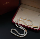 Classic Mikimoto Akoya Pearl Single Strand Necklace, 7.5mm-8mm, Hand Knotted, 18K Yellow Gold Pearl Clasp, 24 Inches, Gift for Her