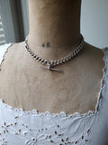 Antique English Birmingham 1919 Sterling Silver Curvy Curb Link Albert Watch Chain, 15.25 Inches