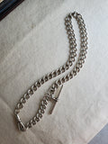 Antique English Birmingham 1919 Sterling Silver Curvy Curb Link Albert Watch Chain, 15.25 Inches