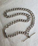 Antique English Birmingham 1919 Sterling Silver Curvy Curb Link Albert Watch Chain, 15.25 Inches