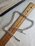 Antique English Birmingham 1919 Sterling Silver Curvy Curb Link Albert Watch Chain, 15.25 Inches