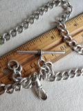 Antique English Birmingham 1919 Sterling Silver Curvy Curb Link Albert Watch Chain, 15.25 Inches