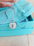 Retired Authentic Tiffany & Co Platinum Diamond Heart Lock Charm Pendant Necklace, Gift for Her