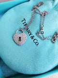 Retired Authentic Tiffany & Co Platinum Diamond Heart Lock Charm Pendant Necklace, Gift for Her