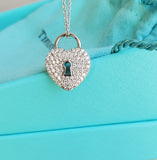 Retired Authentic Tiffany & Co Platinum Diamond Heart Lock Charm Pendant Necklace, Gift for Her