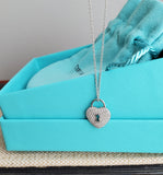 Retired Authentic Tiffany & Co Platinum Diamond Heart Lock Charm Pendant Necklace, Gift for Her