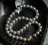 Classic Mikimoto Akoya Pearl Single Strand Necklace, 8mm-8.5mm, Hand Knotted, 18K Yellow Gold Pearl Clasp, 16 Inches