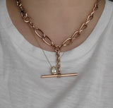 Antique 10K Solid Rose Gold Oval Curvy Link Watch Chain Choker Necklace, 16.75", Gift for Her