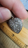 Layaway Two-Antique Victorian 18K Silver Pavé Set Old Cut Diamond Heart Charm Pendant, 4-4.5 CTW, Gift for Her