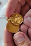 Antique Art Nouveau 18K Gold Repousse Lady Maiden Gibson Girl Slide Locket Necklace, Gift for Her