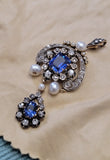 Antique Victorian French 18K Gold Silver GIA Certified Sri Lanka Ceylon Blue Sapphire Old Cut Diamond Pearl Pendant