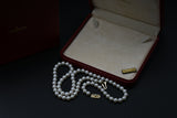 Classic Mikimoto Akoya Pearl Single Strand Necklace, 7.5mm-8mm, Hand Knotted, 18K Yellow Gold Pearl Clasp, 24 Inches, Gift for Her