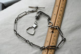 Antique English Sterling Silver Long Short Paper Clip Trombone link Albert Pocket Watch Chain, 16 Inches, Choker Necklace