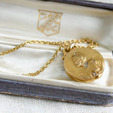 Antique French Art Nouveau 18K Gold Rose Cut Diamond Repousse Lady Maiden Slide Locket Necklace, Gift for Her