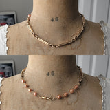 Redesigned Antique Ornate Bar Link Gold Filled Watch Chain Necklace, Locket Chain, Choker, Upcycled Jewelry, 17.5 Inches