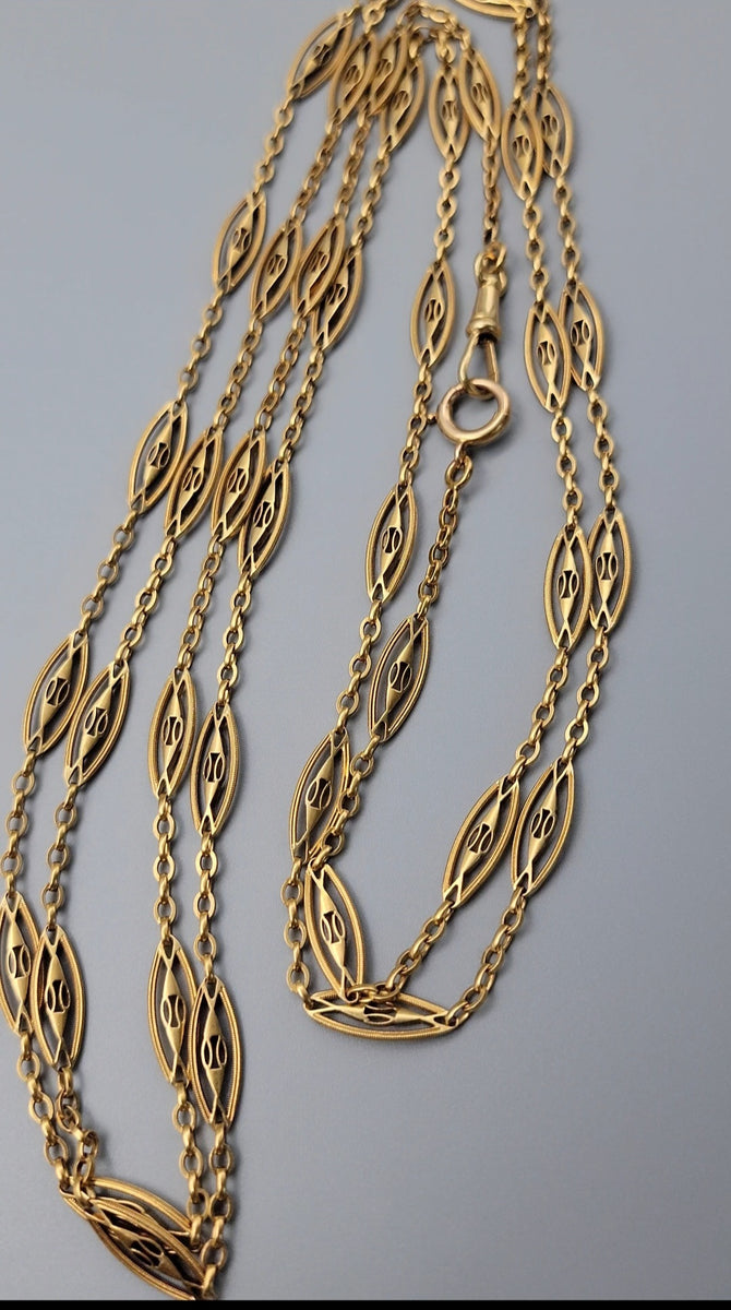 French Antique Filigree 38 Inch Link Chain