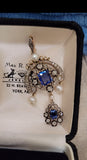 Antique Victorian French 18K Gold Silver GIA Certified Sri Lanka Ceylon Blue Sapphire Old Cut Diamond Pearl Pendant