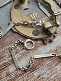 Antique 14K White Gold Bar Link Watch Fob Chain Choker Necklace, Locket Chain, Freshwater Pearl Extension Collector, 16.75"