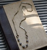 Antique 14K White Gold Bar Link Watch Fob Chain Choker Necklace, Locket Chain, Freshwater Pearl Extension Collector, 16.75"
