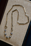 Antique 14K White Gold Bar Link Watch Fob Chain Choker Necklace, Locket Chain, Freshwater Pearl Extension Collector, 16.75"