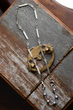 Antique 14K White Gold Bar Link Watch Fob Chain Choker Necklace, Locket Chain, Freshwater Pearl Extension Collector, 16.75"