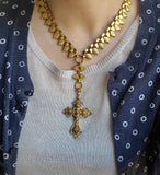 Antique Victorian 15CT 15K Solid Yellow Gold Book Chain, Collar Locket Chain, Egyptian Revival Cleopatra Fringe Statement Necklace
